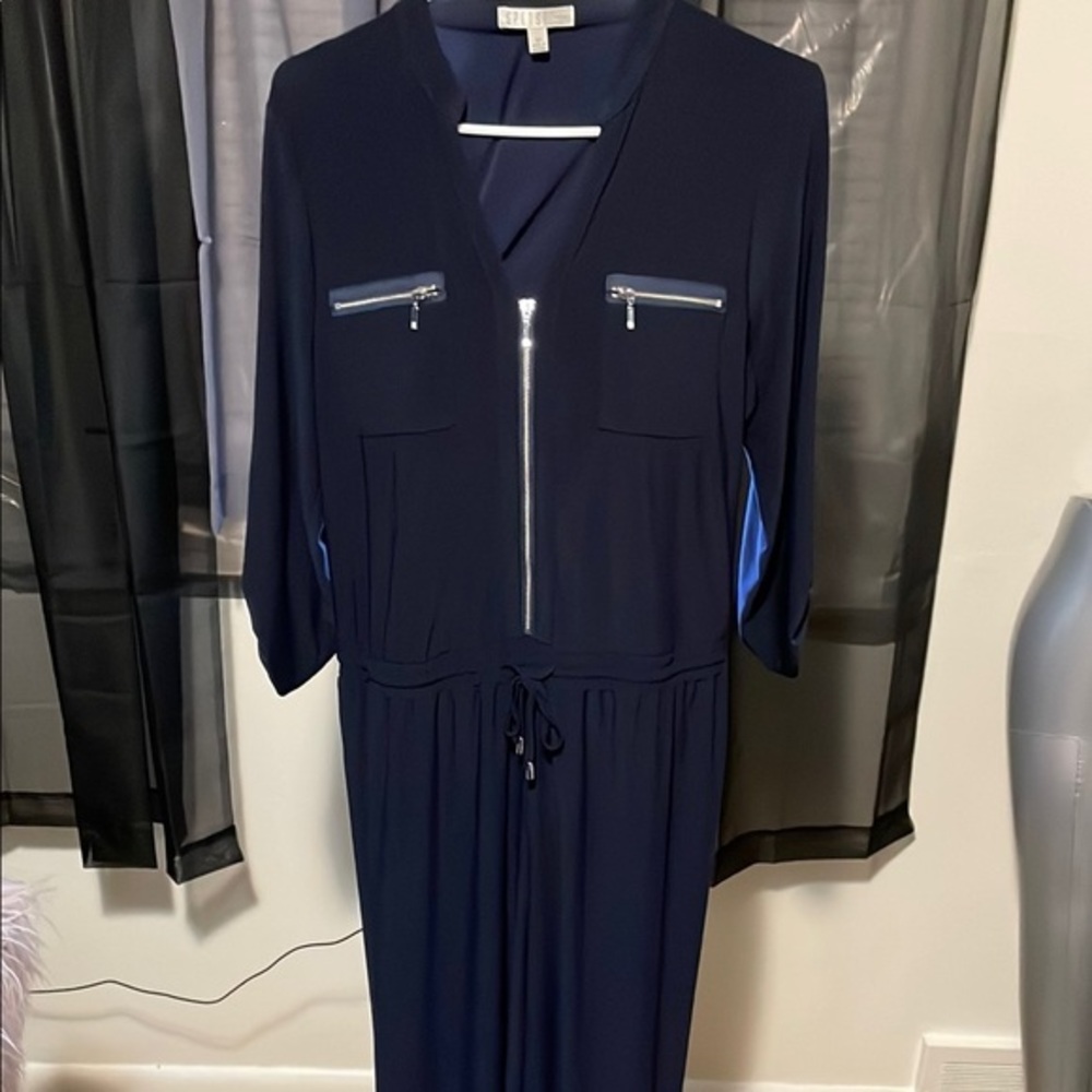 Spense Blue V-Neck 3/4 Sleeve Jumpsuit for Work